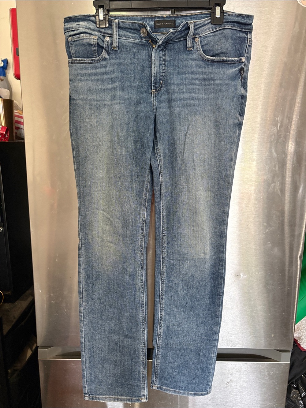 Silver Jeans Straight Leg Women's Jeans in Medium Light Blue